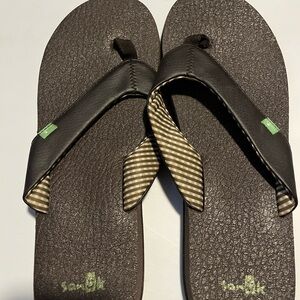 Sanuk Dark Brown Sandals with Striped Lining